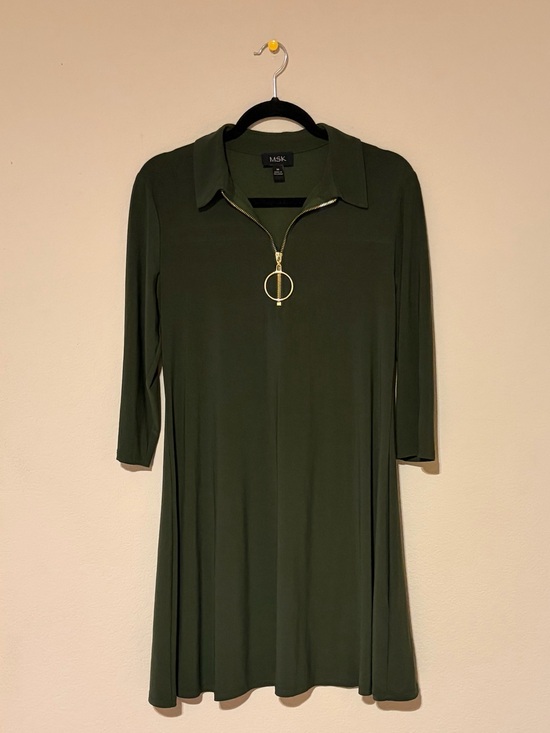 MSK Dresses & Skirts - MSK Olive Green Midi Dress with Gold Ring Zip